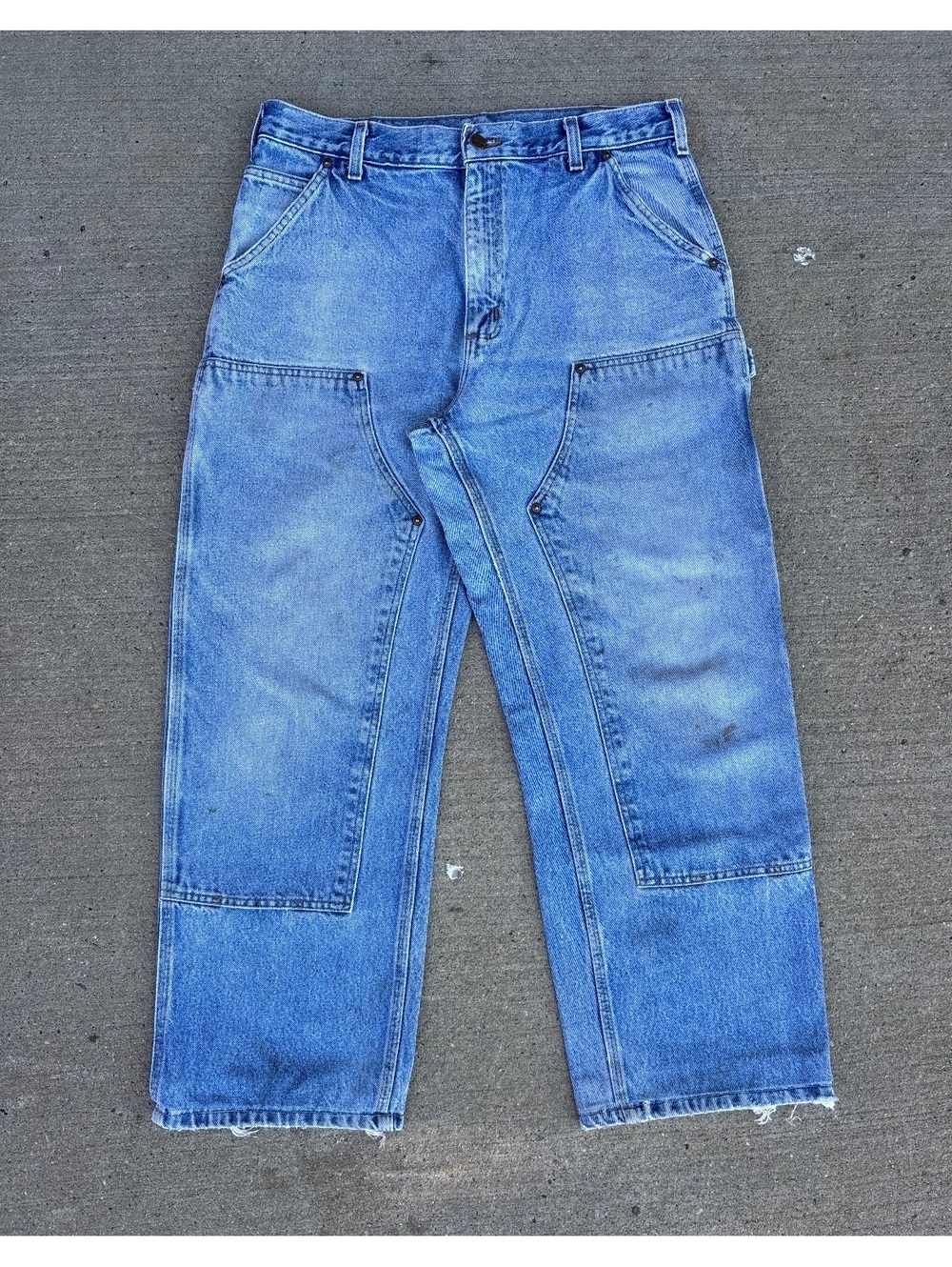 Vintage Carhartt B73 DST Faded Double Knee Denim Jeans 34x30